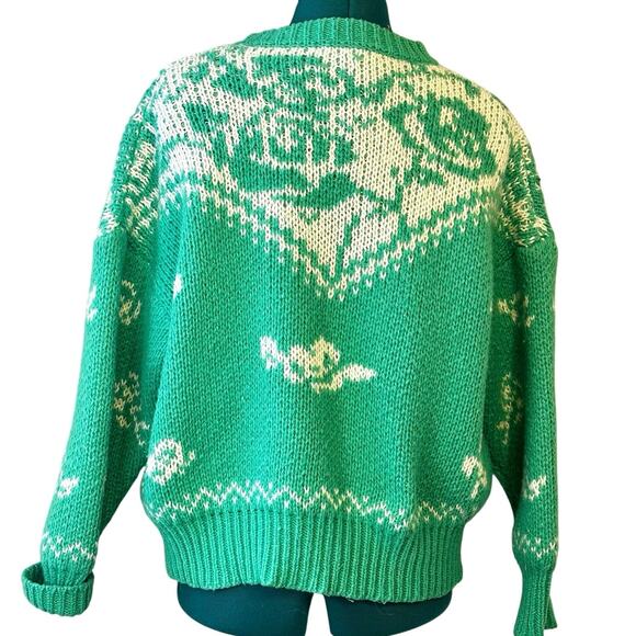 Grey Bandit Juliana Sweater Green White Floral Knit Crewneck XS | Fall | Winter - Picture 3 of 5